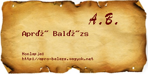 Apró Balázs névjegykártya